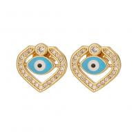 Evil Eye Earrings, Brass, real gold plated, fashion jewelry & evil eye pattern & micro pave cubic zirconia & for woman & enamel 