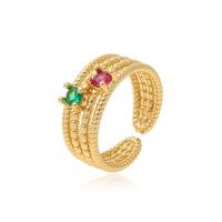 Кубическое цирконовое латунное кольцо, Латунь, плакированный настоящим золотом, ювелирные изделия моды & разные стили для выбора & Женский & с кубическим цирконием, разноцветный, продается PC
