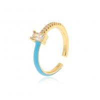 Цирконий Micro Pave Латунь палец кольцо, плакированный настоящим золотом, ювелирные изделия моды & инкрустированное микро кубического циркония & Женский & эмаль, Много цветов для выбора, 6mm, продается PC