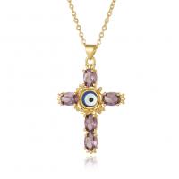 Evil Eye Jewelry Necklace, Brass, Cross, real gold plated, fashion jewelry & evil eye pattern & micro pave cubic zirconia & for woman & enamel cm 