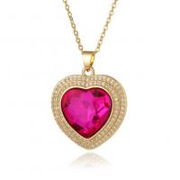 Cubic Zircon Micro Pave Brass Necklace, Heart, real gold plated, fashion jewelry & for woman & with cubic zirconia cm 