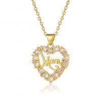 Brass Necklace, Heart, real gold plated, fashion jewelry & for woman & with cubic zirconia, golden cm 