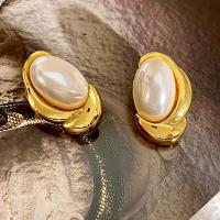 Freshwater Pearl Stud Earring, Zinc Alloy, with Mabe Pearl, real gold plated, fashion jewelry & for woman, golden, 30mm 