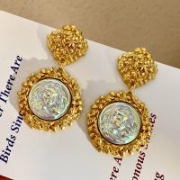 Plastic Pearl Zinc Alloy Earring, with Plastic Pearl, real gold plated, fashion jewelry & for woman, golden, 65mm 