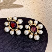 Crystal Jewelry Earring, Zinc Alloy, with Crystal & Plastic Pearl, plated, fashion jewelry & for woman & with rhinestone, 30mm [