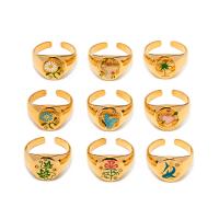 エナメルステンレス鋼指輪, 304ステンレススチール, さまざまなパターンの選択 & 女性用 & ライン石のある, 金色, 20mm, 売り手 パソコン[