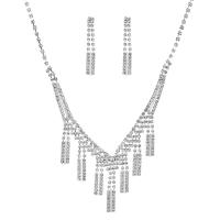 Conjunto de la joya de cobre amarillo, diamantes de imitación, pendiente & collar, con metal, chapado en color de plata, para mujer, 39.8mm, longitud:18.11 Inch, Vendido por Set