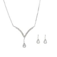 Brass Jewelry Set, Rhinestone, earring & necklace, with acrylic rhinestone & Brass, silver color plated, for woman 3.7cm cm [