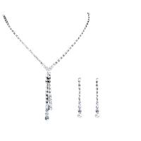 Rhinestone Zinc Alloy Jewelry Set, earring & necklace, with Zinc Alloy, platinum color plated, for woman, 8cm,5cm cm 