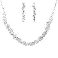 Brass Jewelry Set, Rhinestone, earring & necklace, with Brass, silver color plated, for woman, 16.5cm cm [