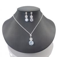 Brass Jewelry Set, Rhinestone, earring & necklace, with Brass, silver color plated, for woman, 2.8cm,2.5cm cm [