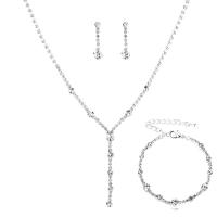 Латунь комплект ювелирных изделий, Кристаллы, браслет & серьги & ожерелье, с Латунь, плакирован серебром, разные стили для выбора & Женский, продается PC