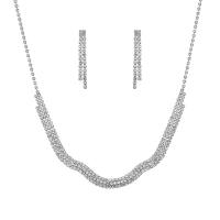 Brass Jewelry Set, Rhinestone, earring & necklace, with Brass, silver color plated, for woman, 6.3cm cm [