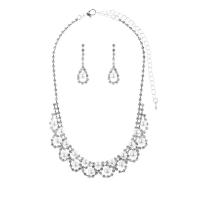 Brass Jewelry Set, Rhinestone, earring & necklace, with Plastic Pearl & Brass, silver color plated, for woman, 1.8cm,7cm,3cm cm 
