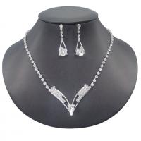Brass Jewelry Set, Rhinestone, earring & necklace, with acrylic rhinestone & Brass, silver color plated, for woman, 3.5cm cm 