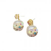 Lampwork Drop Earring, Brass, with Lampwork & Plastic Pearl, plated, fashion jewelry & with rhinestone, white 
