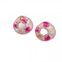 Murano Tropfen Ohrringe, Messing, mit Getrocknete Blumen & Lampwork & Kunststoff Perlen, rund, plattiert, Modeschmuck, Rosa, 27x28mm, verkauft von Paar
