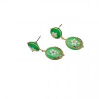 Lampwork Drop Earring, Brass, with Natural Stone & Lampwork, Oval, plated, fashion jewelry & with rhinestone, green 