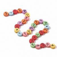 Acryl Alphabet Perlen, flache Runde, DIY, gemischte Farben, 7x3.4mm, Bohrung:ca. 1.4mm, 100PCs/Tasche, verkauft von Tasche