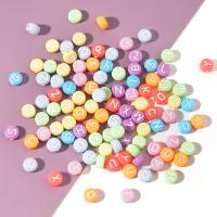Acryl Alphabet Perlen, flache Runde, DIY & verschiedene Muster für Wahl, gemischte Farben, 7x4mm, Bohrung:ca. 1.8mm, 100PCs/Tasche, verkauft von Tasche