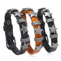 Cowhide Bracelets, with Zinc Alloy, Star, vintage & Unisex Approx 10 Inch 