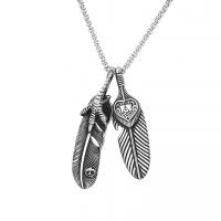 Titanium Steel Jewelry Necklace, Feather, fashion jewelry & for man, original color Approx 25.6 Inch [