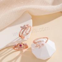 Zircon pavent l'anneau en laiton de doigt, fade et jamais plaqué de haute qualité, bijoux de mode & styles différents pour le choix & pavé de micro zircon & pour femme, couleur or rose, 1.7cm, Vendu par PC[
