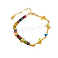 Gemstone Bracelets, Brass, with Natural Stone & Plastic Pearl, with 1.57inch extender chain, gold color plated, fashion jewelry & for woman, multi-colored Approx 6.3 Inch 