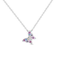 Cubic Zircon Micro Pave Brass Necklace, with 5cm extender chain, Butterfly, platinum plated, fashion jewelry & micro pave cubic zirconia & for woman Approx 45 cm 