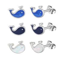 Stainless Steel Stud Earring, 316L Stainless Steel, Whale, Vacuum Ion Plating, fashion jewelry & for woman & enamel 10mm [