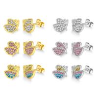 Stainless Steel Rhinestone Stud Earring, 316L Stainless Steel, Butterfly, Vacuum Ion Plating, fashion jewelry & for woman & with rhinestone 10mm 