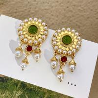 Lampwork Drop Earring, Zinc Alloy, with Lampwork & Plastic Pearl, real gold plated, fashion jewelry & for woman, 50mm 