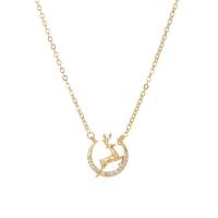 Cubic Zircon Micro Pave Brass Necklace, gold color plated & micro pave cubic zirconia & for woman, golden 