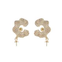 Brass Earring Stud Component, plated, micro pave cubic zirconia & for woman [