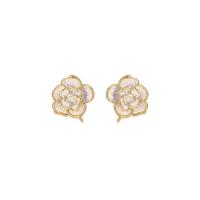 Brass Earring Stud Component, Flower, gold color plated, for woman & enamel [