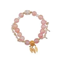 Кристалл браслеты, Латунь, с Кристаллы, Другое покрытие, ювелирные изделия моды, розовый, длина:17 см, продается PC