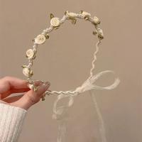 Hair Bands, Cloth, with Plastic Pearl, fashion jewelry, white 