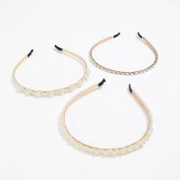 Hair Bands, Iron, with Plastic Pearl, fashion jewelry & with rhinestone, white [