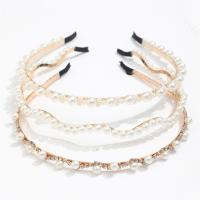 Hair Bands, Iron, with Plastic Pearl, fashion jewelry & with rhinestone, white [