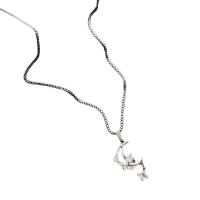 Titanium Steel Jewelry Necklace, with 5cm extender chain, Vacuum Ion Plating, fashion jewelry & for woman & with rhinestone, silver color, nickel, lead & cadmium free .01 cm [