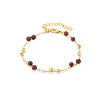 Natural Garnet Bracelet, 304 Stainless Steel, with Garnet, with 3cm extender chain, Vacuum Ion Plating, fashion jewelry & for woman, two different colored, nickel, lead & cadmium free .5 cm 