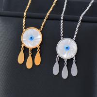 Evil Eye Jewelry Necklace, Titanium Steel, with White Shell, with 5cm extender chain, Vacuum Ion Plating, fashion jewelry & for woman & enamel 30mm Approx 40 cm 