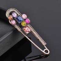 Cubic Zirconia Brooch, Brass, with Cubic Zirconia, Safety Pin, plated, fashion jewelry & for woman 80mm 