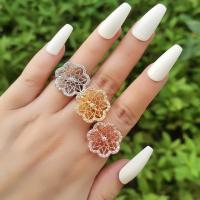 Цирконий Micro Pave Латунь палец кольцо, Форма цветка, Другое покрытие, Регулируемый & ювелирные изделия моды & инкрустированное микро кубического циркония & Женский & отверстие, Много цветов для выбора, inner ~21mm, продается PC