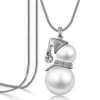Cubic Zircon Micro Pave Brass Necklace, with Plastic Pearl, Snowman, plated, fashion jewelry & micro pave cubic zirconia & for woman 50mm Approx 80 cm 