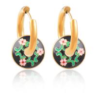 Stainless Steel Drop Earring, 316L Stainless Steel, Round, Vacuum Ion Plating, fashion jewelry & for woman & enamel 