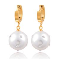 Stainless Steel Drop Earring, 316L Stainless Steel, with Plastic Pearl, Round, Vacuum Ion Plating, fashion jewelry & for woman & with rhinestone, white 