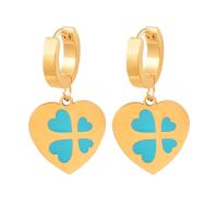 Stainless Steel Drop Earring, 316L Stainless Steel, Heart, Vacuum Ion Plating, fashion jewelry & for woman & enamel, golden, 31mm 