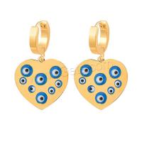 Evil Eye Earrings, 316L Stainless Steel, Heart, Vacuum Ion Plating, fashion jewelry & for woman & enamel 