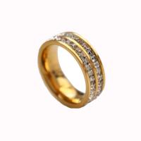Titanium Steel Finger Ring, 18K gold plated & micro pave cubic zirconia & for woman, golden 